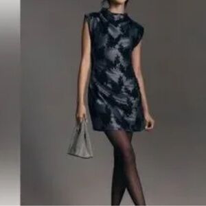 Anthropologie Black Textured Mini Dress